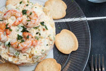 Olivier salad with shrimp