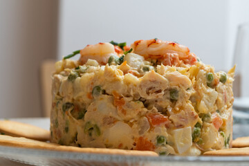 Olivier salad with shrimp
