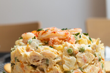 Olivier salad with shrimp