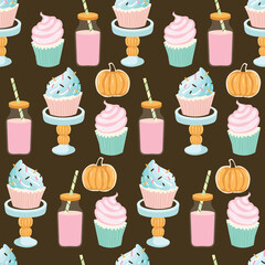 Party Food Cakes and Drinks Vector Seamless Pattern