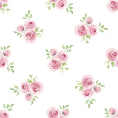 Fototapete Blumen Nahtloses Muster mit Aquarellblumenrosen, Blumenbeschaffenheit wiederholen, Hintergrundhandzeichnung. Perfekt für Geschenkpapier, Tapeten, Stoffe, Texturen und andere Drucke.