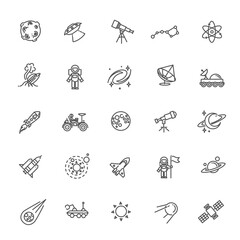Set of Thin Line Stroke Vector Astronomy and Space Icons