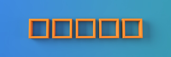 An abstraction of five orange rectangles arranged in one row. 3D render
