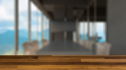 Background with empty table. Flooring. Open space office interior with like conference room. Mockup. 3D