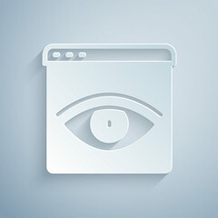 Paper cut Browser incognito window icon isolated on grey background. Paper art style. Vector