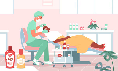 Dermal beauty procedure in cosmetology room, skin cleaning, beauty and medicine. Cosmetology medicine skincare, cosmetologist doing beauty procedures