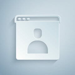 Paper cut Create account screen icon isolated on grey background. Paper art style. Vector
