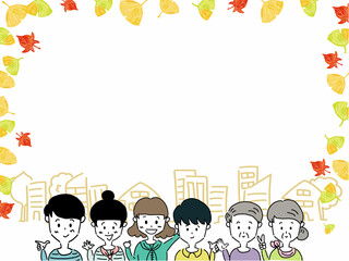 秋の街並み家族　笑顔