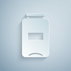 Paper cut Jam jar icon isolated on grey background. Paper art style. Vector
