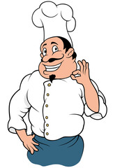 Chef Cook Character - Colored Cartoon Illustration Isolated on White Background, Vector