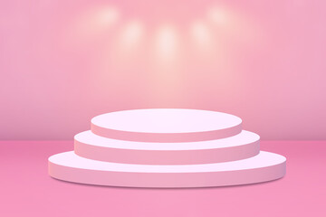 Pink background or horizontal blank studio room with empty floor. empty pink gradient with a stand for displaying things. illustration 