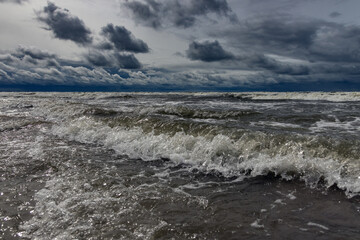 Gray and stormy Baltic sea in late summer.