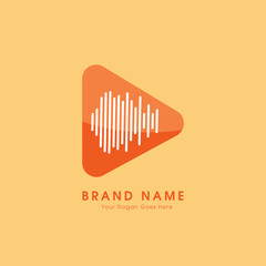 music play logo with instrument in it. Orange. play logo