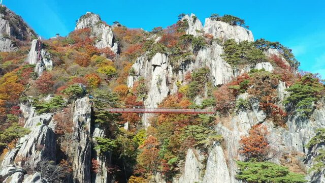 Drone videos,The beautiful scenery of the Daedunsan mountain in South Korea Autumn season