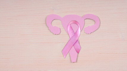 uterus shape made frome paper on pink background. Awareness of uterus illness such as endometriosis, PCOS, STDs or gynecologic cancer.