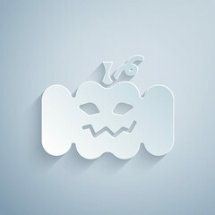 Paper cut Pumpkin icon isolated on grey background. Happy Halloween party. Paper art style. Vector