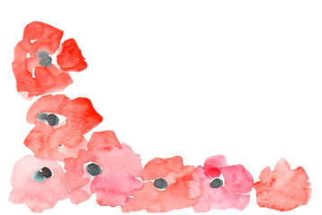 Hand drawn watercolor frame of flowers isolated on white background. Poppy frame for photos.

