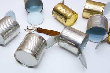 Open cans and a can opener