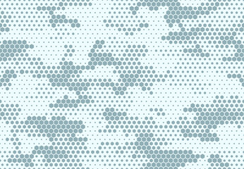Seamless camouflage pattern. Repeating digital dotted hexagonal camo military texture background. Abstract modern fabric textile ornament. Vector illustration. - obrazy, fototapety, plakaty