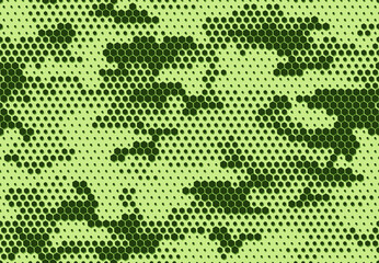 Seamless camouflage pattern. Repeating digital dotted hexagonal camo military texture background. Abstract modern fabric textile ornament. Vector illustration.