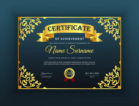 Abstract Golden floral decorative certificate of achievement design best diploma award