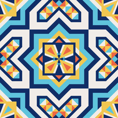 Italian tile pattern vector seamless element with mosaic arabesque ornaments. Mexican talavera, Spanish, portuguese, lisbon azulejo, sicily majolica, moroccan ceramic, mediterranean texture design.