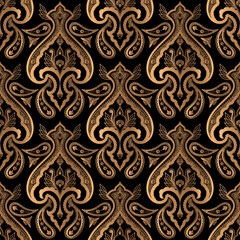 Damask luxury background vector. Golden royal pattern seamless. Paisley floral design for christmas wrapping paper, new year, beauty spa, wallpaper, birthday gift, wedding party.