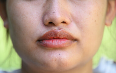 Lips of Asian women without plastic surgery. Asian women's faces without makeup