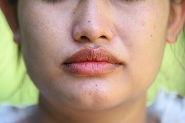 Lips of Asian women without plastic surgery. Asian women's faces without makeup