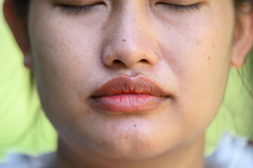 Lips of Asian women without plastic surgery. Asian women's faces without makeup