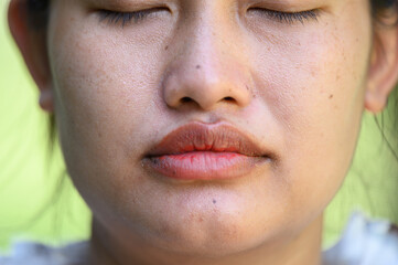 Lips of Asian women without plastic surgery. Asian women's faces without makeup