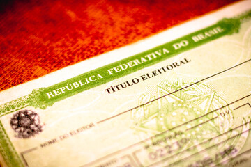 In this photo illustration the Voter License (Título Eleitoral). It is a document that proves that the person is able to vote in Brazil elections. Photo election vote card (voter id).