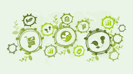 sustainable business vector circle line picture or green company along with the concept with icons linking environmental protection and conservation of natural resources.
