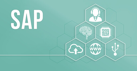 Internet, business, Technology and network concept. SAP System Software Automation concept on virtual screen data center.