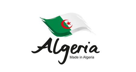 Made in Algeria handwritten flag ribbon typography lettering logo label banner - obrazy, fototapety, plakaty