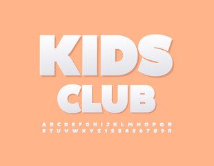 Vector stylish Sign Kids Club. Modern White Font. Creative Alphabet Letters and Numbers