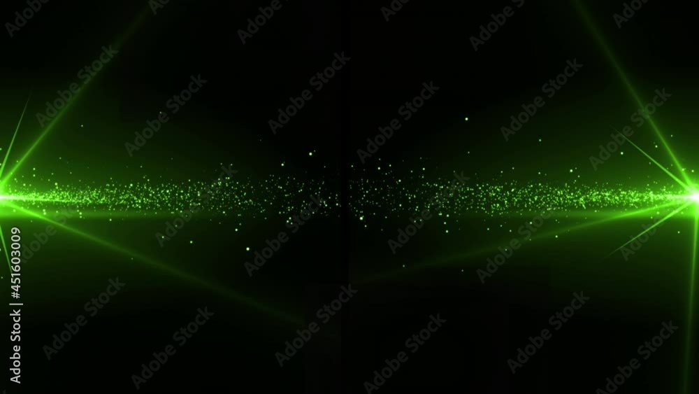 Wall mural animation of glowing green particles of light moving to centre from left and right, on black