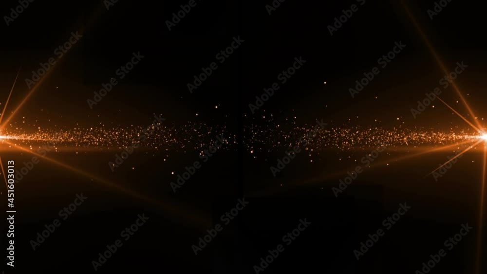 Poster Animation of glowing orange particles of light moving to centre from left and right, on black