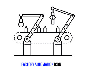 Isolated on white background
factory automation icon. Automatic conveyor belt, Robotic arm icon vector.