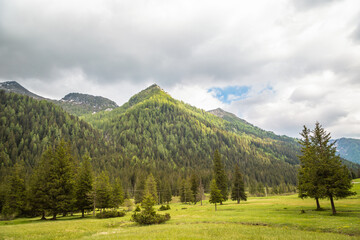 natural landscape with green mountain peaks in summer