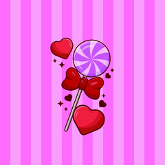 valentine card with lollipops in pink background