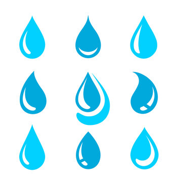blue water drops silhouettes and droplet set icons with abstract curve design elements