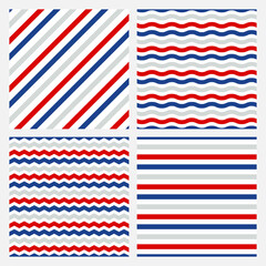 Set of 4 white seamless patterns with colorful lines.