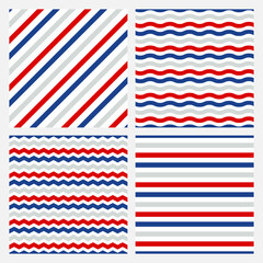 Obraz premium Set of 4 white seamless patterns with colorful lines.