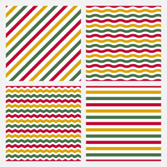 Set of 4 white seamless patterns with colorful lines.