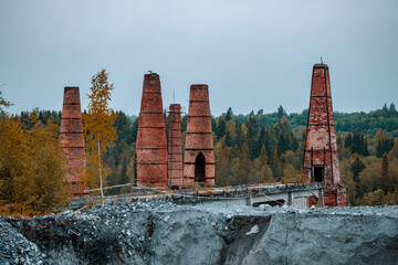 
Roasting furnaces of the destroyed Ruskeala marble and lime plant. Russia
