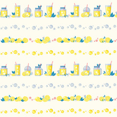Lemon Orange Ade Digital Papers, Seamless Patterns, Fruits Sparkling Drink Illustration, 12 inches