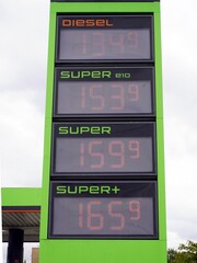 Hanover, Germany August 18, 2021 Current gasoline prices at a gas station in Hanover 