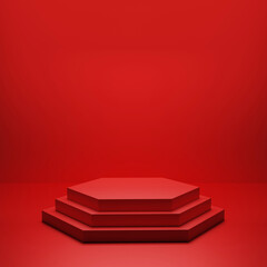 The pedestal on background with stand concept Backdrop standing empty shelves 3D illustration.