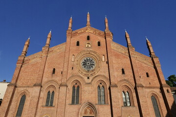 Facade Santa Maria del Carmine basilic in Pavia, Lombardy, Italy.